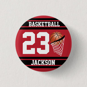 Personalised Basketball Dark Red and Black 3 Cm Round Badge