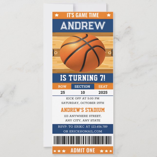 Personalised Basketball Game Ticket Birthday Invitation (Front)