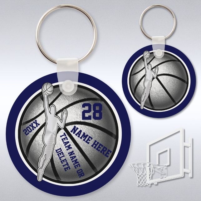 Personalised Basketball Gifts for Boys, Navy Key Ring (Cheap Basketball Team Gifts. Basketball Keychains Personalized. Personalised Basketball Favors.)