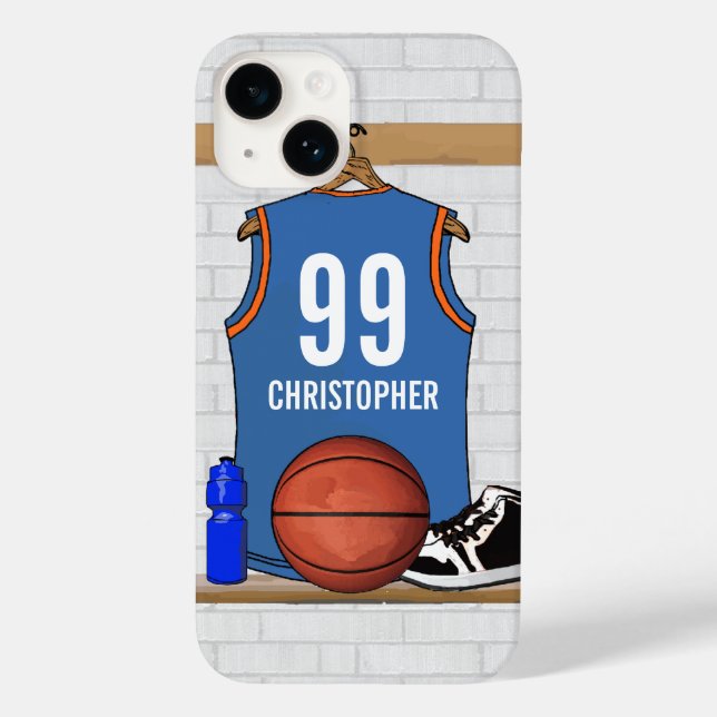 Personalised Basketball Jersey Light Blue | Orange Case-Mate iPhone Case (Back)