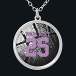 Personalised basketball jewellery with jersey numb<br><div class="desc">Custom silver basketball necklace with jersey number. Personalised jewellery for basketball coach, player and fan. Personalizable with team name, quote, slogan, monogram and jersey number. Cute sports birthday gift idea for basketball girls. Make one for female coach, teammates, mum, wife, teen sister, sporty girlfriend, kids etc. Black and white ball...</div>