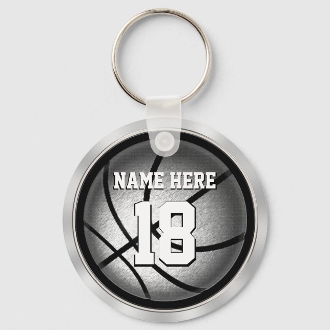 Personalised Basketball Keychains Black and Silver (Front)
