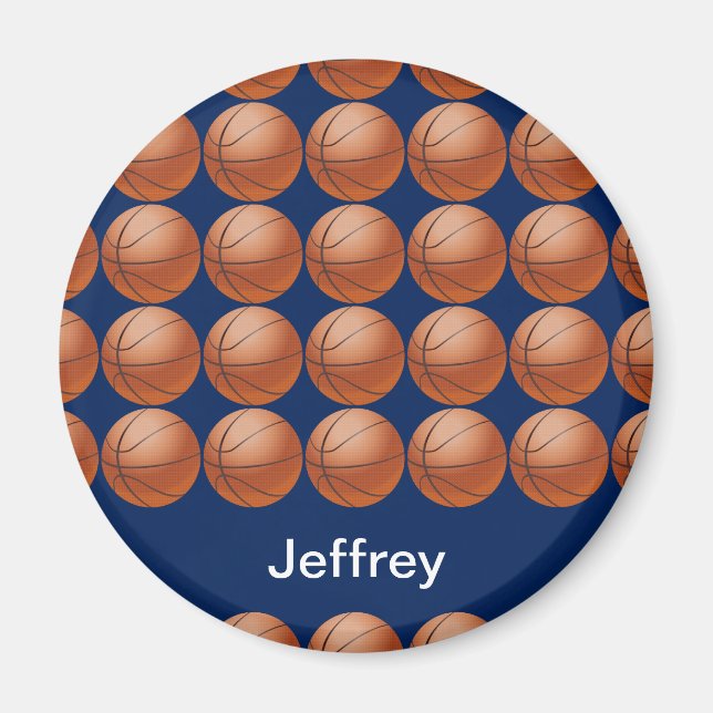 Personalised Basketball Magnet, Blue background Magnet (Front)