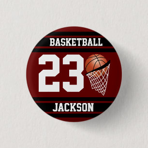 Personalised Basketball Maroon and Black 3 Cm Round Badge
