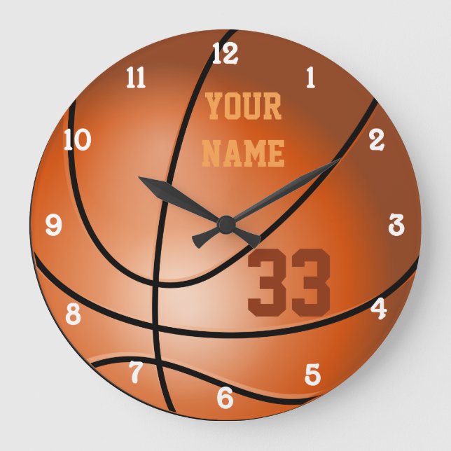 Personalised Basketball Name and Number Large Clock (Front)