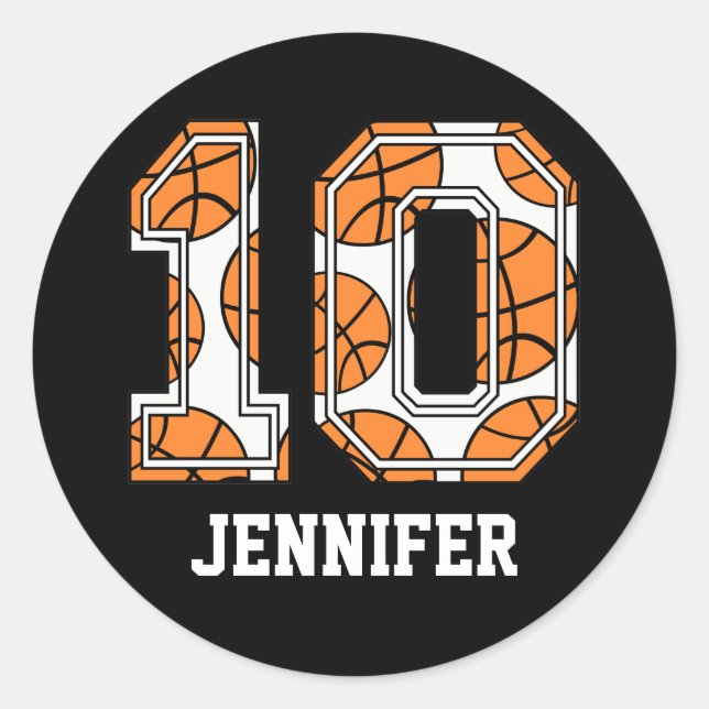 Personalised Basketball Number 10 Classic Round Sticker (Front)