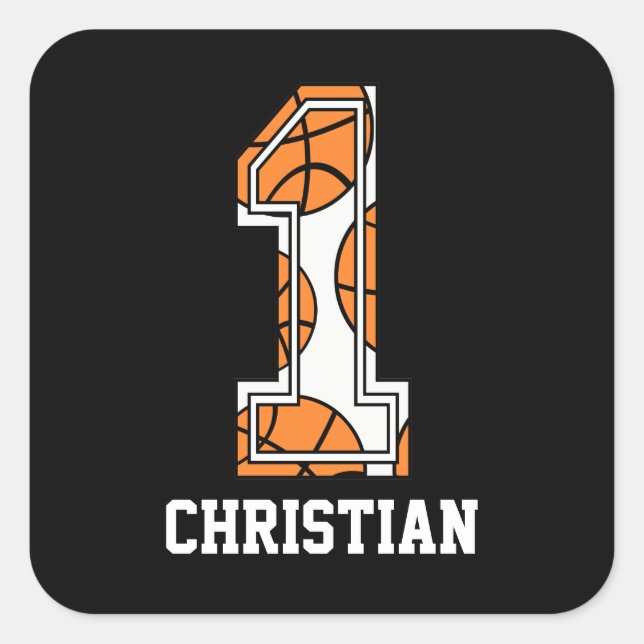 Personalised Basketball Number 1 Square Sticker (Front)