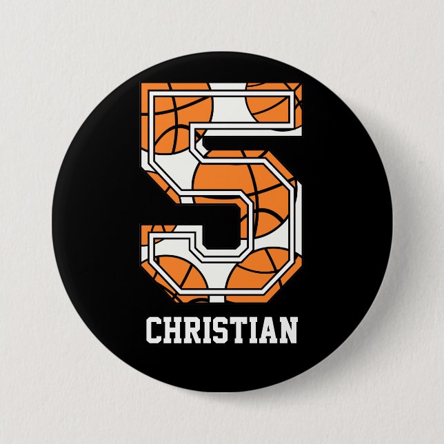 Personalised Basketball Number 5 7.5 Cm Round Badge (Front)