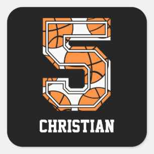 Personalised Basketball Number 5 Square Sticker