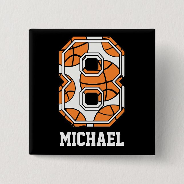 Personalised Basketball Number 8 15 Cm Square Badge (Front)