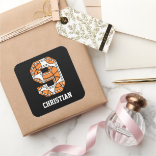 Personalised Basketball Number 9 Square Sticker