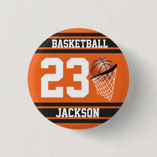 Personalised Basketball Orange and Black 3 Cm Round Badge