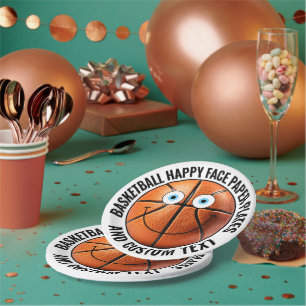 Personalised Basketball Party BLUE EYES Happy Face Paper Plate