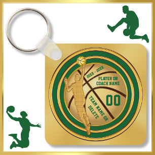 Personalised Basketball Party Favours. Green, Gold Key Ring