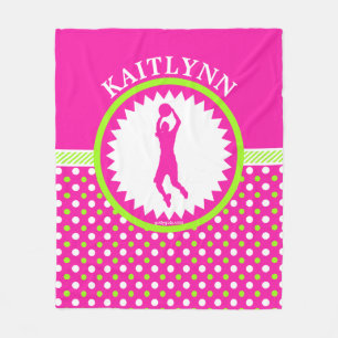 Personalised Basketball Pink - Green Polka-Dots Fleece Blanket