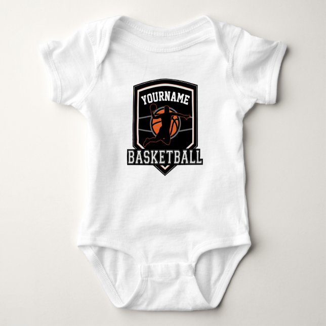 Personalised Basketball Player NAME Slam Dunk Team Baby Bodysuit (Front)