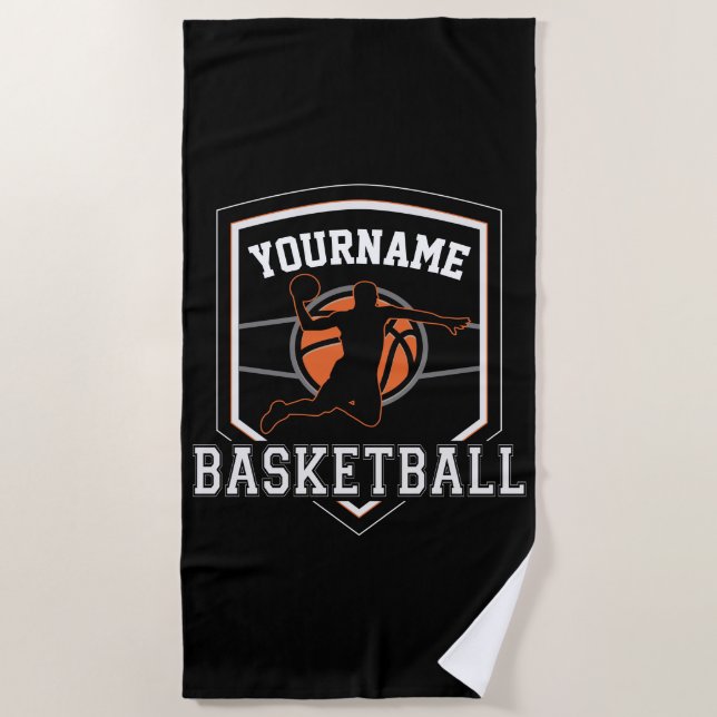 Personalised Basketball Player NAME Slam Dunk Team Beach Towel (Front)
