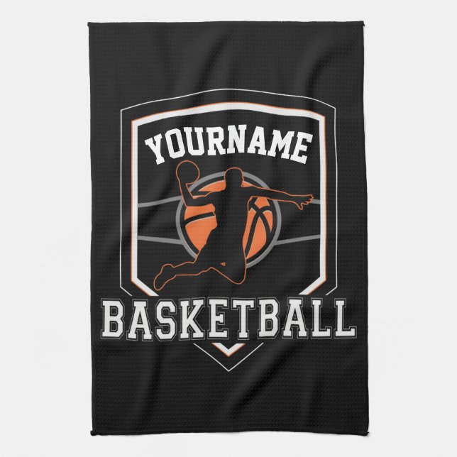 Personalised Basketball Player NAME Slam Dunk Team Tea Towel (Vertical)