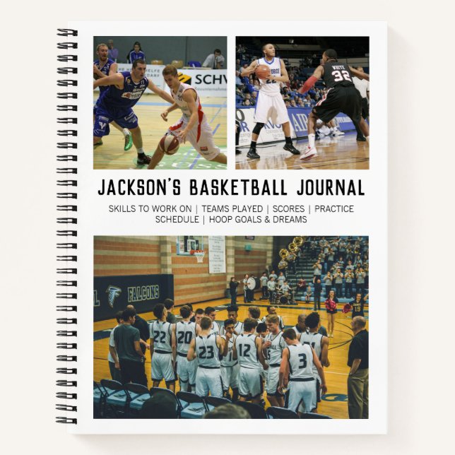 Personalised Basketball Player Team Photo Collage Notebook (Front)