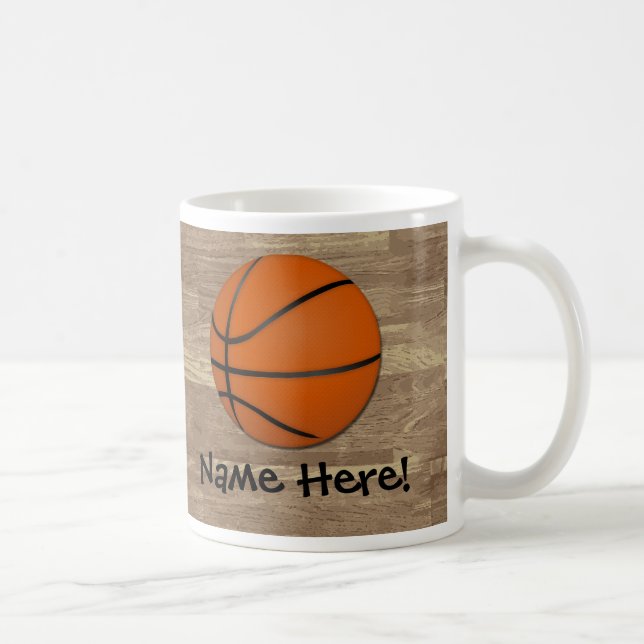 Personalised Basketball Wood Floor Coffee Mug (Right)