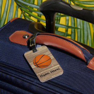 Personalised Basketball Wood Floor Luggage Tag