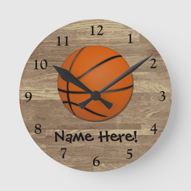 Personalised Basketball Wood Floor Round Clock (Front)