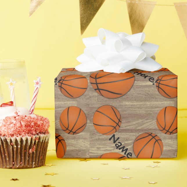 Personalised Basketball Wood Floor Wrapping Paper (Birthday Party)