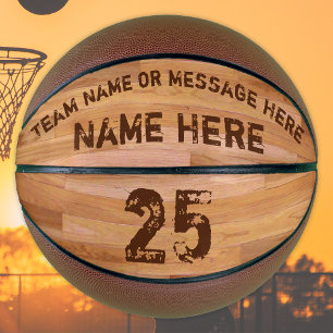 Personalised Basketballs, 3 Text Boxes, Wood Floor Basketball