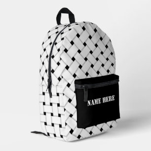 Personalised Basketweave Pattern, Black and White Printed Backpack