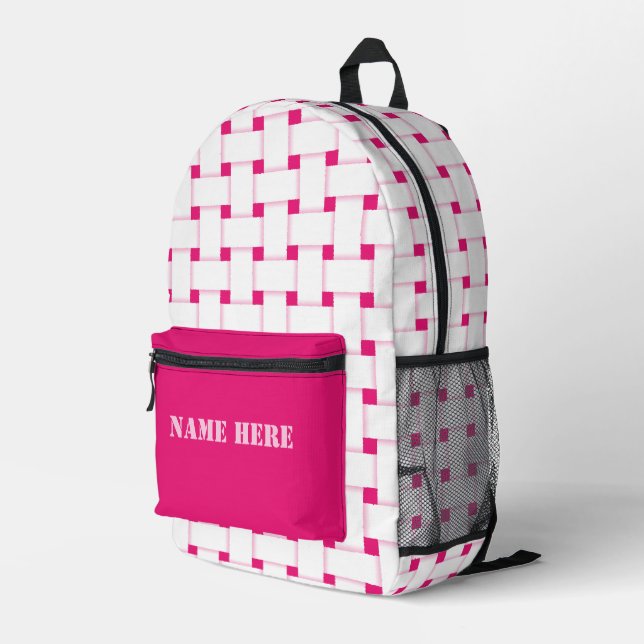Personalised Basketweave Pattern on Dogwood Rose Printed Backpack (Back Corner Right)