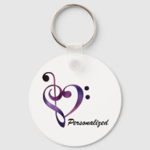 Personalised Bass and Treble Clef Heart Keychain