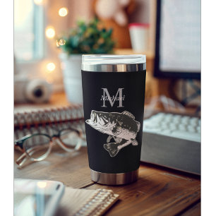 Personalised Bass Fishing Monogram Outdoors Rustic Insulated Tumbler