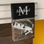 Personalised Bass Fishing Monogram Outdoors Rustic Tea Towel<br><div class="desc">Elevate your bar area aesthetic with your favourite passion, fishing with our Personalised Bass Fishing Largemouth bass towel. Crafted for the true aficionado of the great outdoors, this gift exudes rustic charm and personalised elegance, making it the perfect companion for your hunting lodge or cabin getaway or a great groomsman...</div>