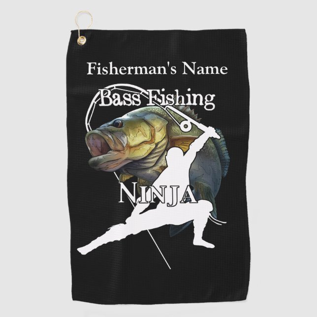 Personalised Bass Fishing Ninja Dark Fishing Towel (Front)