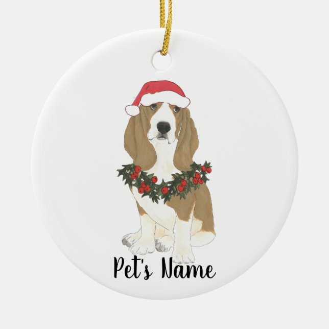 Personalised Basset Hound Ceramic Tree Decoration (Front)