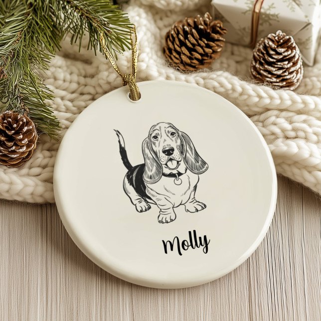 Personalised Basset Hound Dog Christmas Ceramic Tree Decoration (Creator Uploaded)