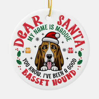 Personalised Basset Hound Dog Christmas Tree Round Ceramic Tree Decoration