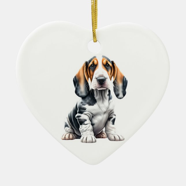 Personalised Basset Hound Puppy Ceramic Tree Decoration (Front)