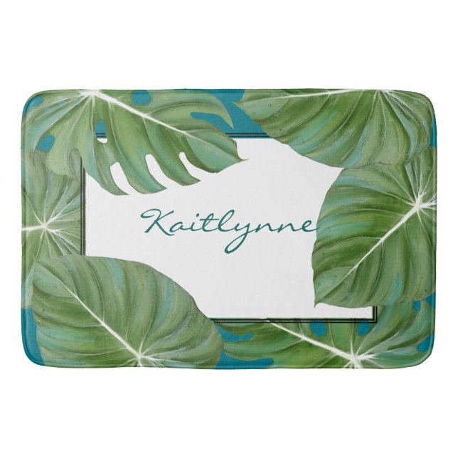 Personalised Bath Mat Tropical Leaf Resort Spa (Front)