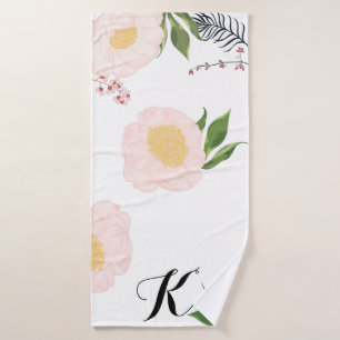 Personalised Bath Towel Baby Pink Cosmos on White
