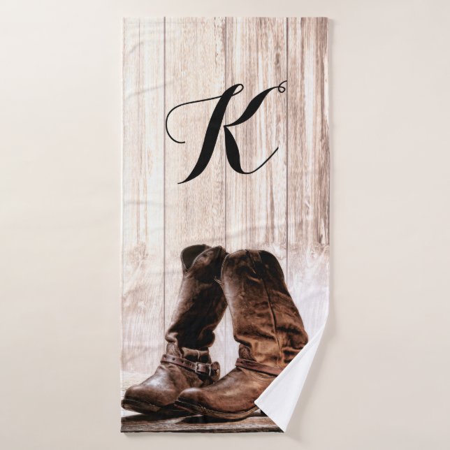 Personalised Bath Towel boots country rustic weste (Bath Towel)