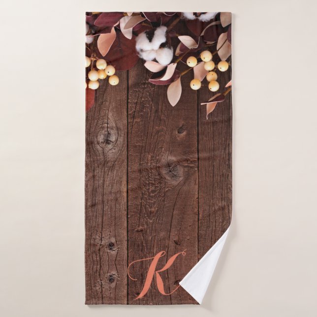 Personalised Bath Towel Cotton Branch on Dark Wood (Bath Towel)