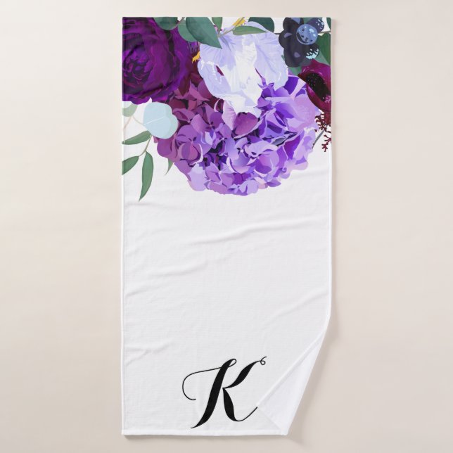 Personalised Bath Towel Lavender Hibiscus on White (Bath Towel)