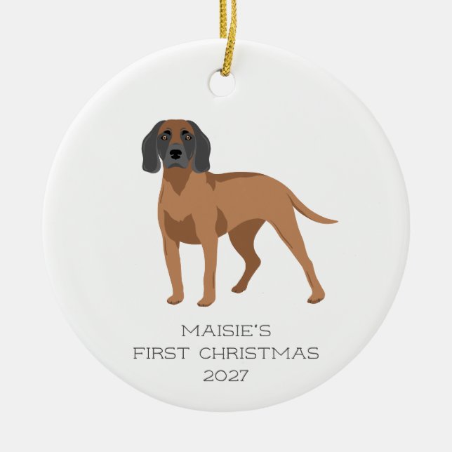 Personalised Bavarian Mountain Hound Dog Christmas Ceramic Tree Decoration (Front)