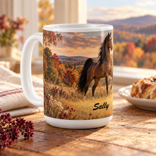 Personalised Bay American Saddlebred Autumn Meadow Coffee Mug