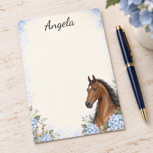 Personalised Bay Saddlebred Blue Hydrangea Post-it Notes