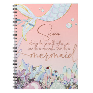 Personalised "Be a Mermaid" Pastel Glitter Notebook