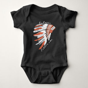 Personalised Be Brave Little One Indian Headdress Baby Bodysuit