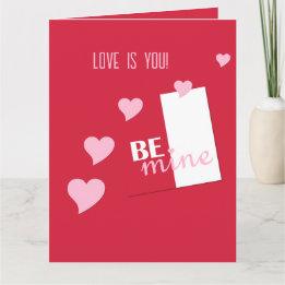 Personalised Be Mine Pink Hearts, Red Valentine's Card