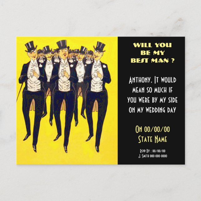Personalised be my best man, groomsmen invitation postcard (Front)